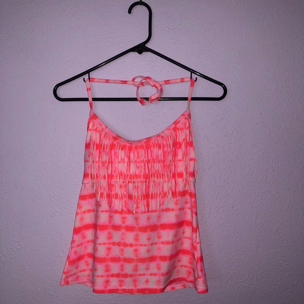 Neon Pink And White Tye-Dye Swimsuit Top S/CH